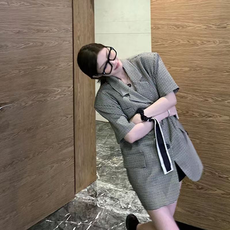 Hong Kong style professional ol chic suit skirt women's summer  new British style thin section high-quality small jacket