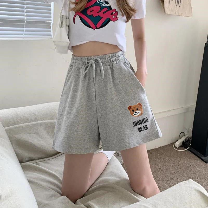 Including cotton casual sports shorts children students Korean version of loose 2022 new high waist slim five wide leg pants summer