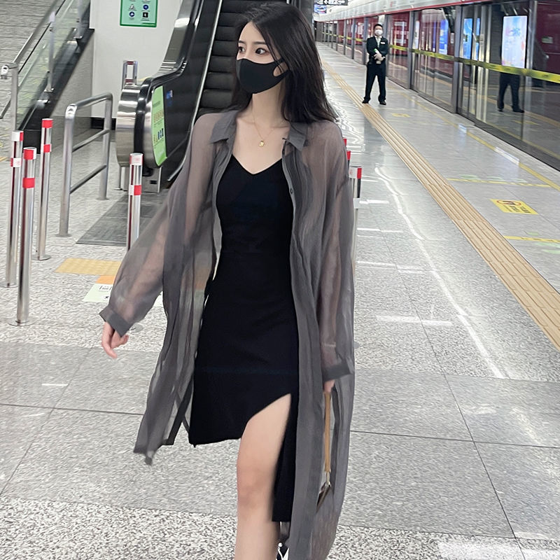  new suspender dress fashion cardigan long sunscreen clothes sweet spicy black suspender skirt two piece suit summer