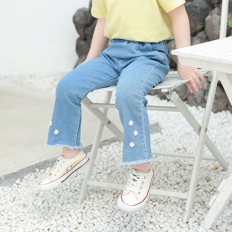 Girls bell-bottom pants summer thin section baby fashionable loose daisy pants children's flared casual jeans tide