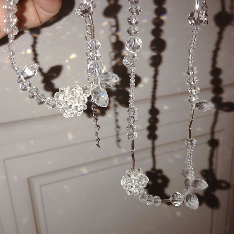 Aurora Ice Crystal French Super Flash Fairy White Crystal Flower Beaded Necklace Necklace Chocker