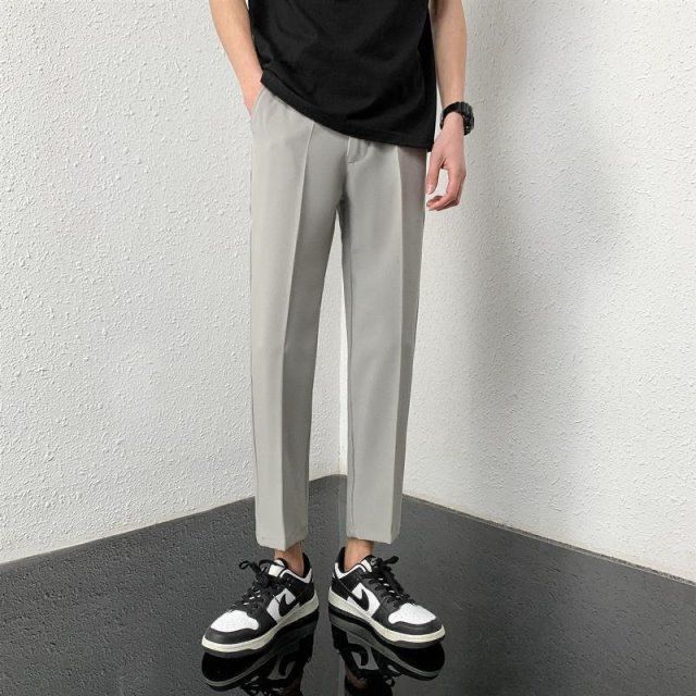 Men's trousers Korean style casual nine-point trousers spring and autumn men's loose straight leg pants small suit long trousers men