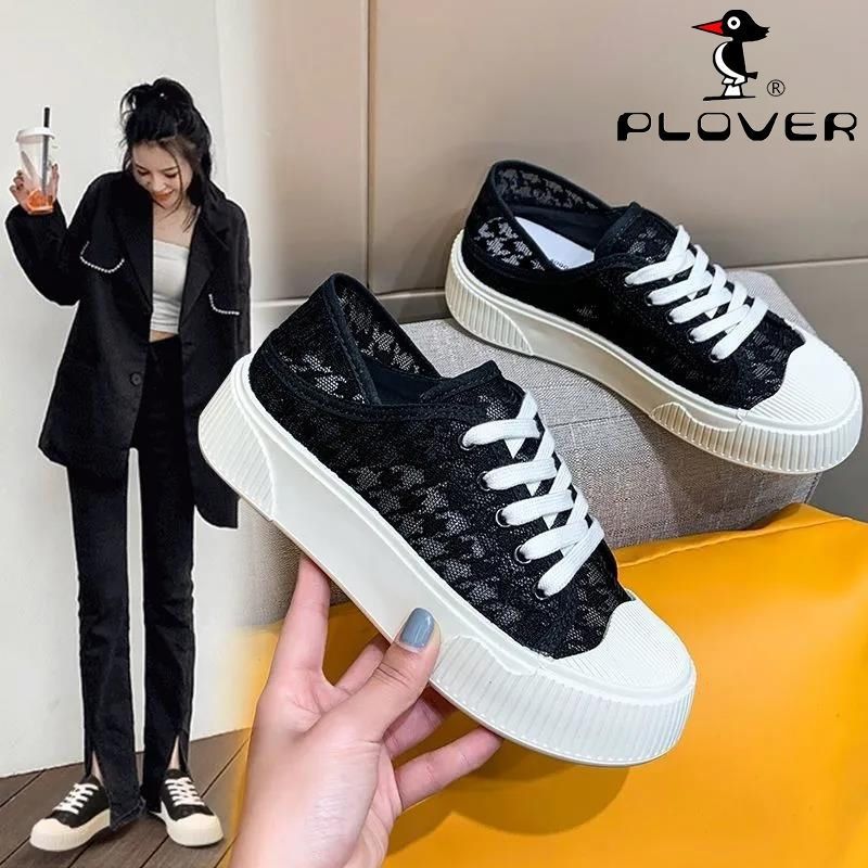 PLOVER啄木鳥厚底小白鞋女202新款夏季透氣網面鞋百搭餅乾漁夫鞋
