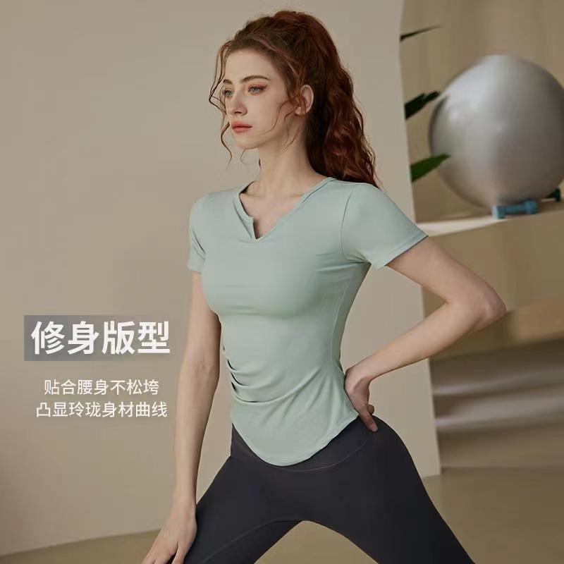 带胸垫瑜伽服女夏季跑步普拉提专业健身上衣性感运动性感短袖T恤