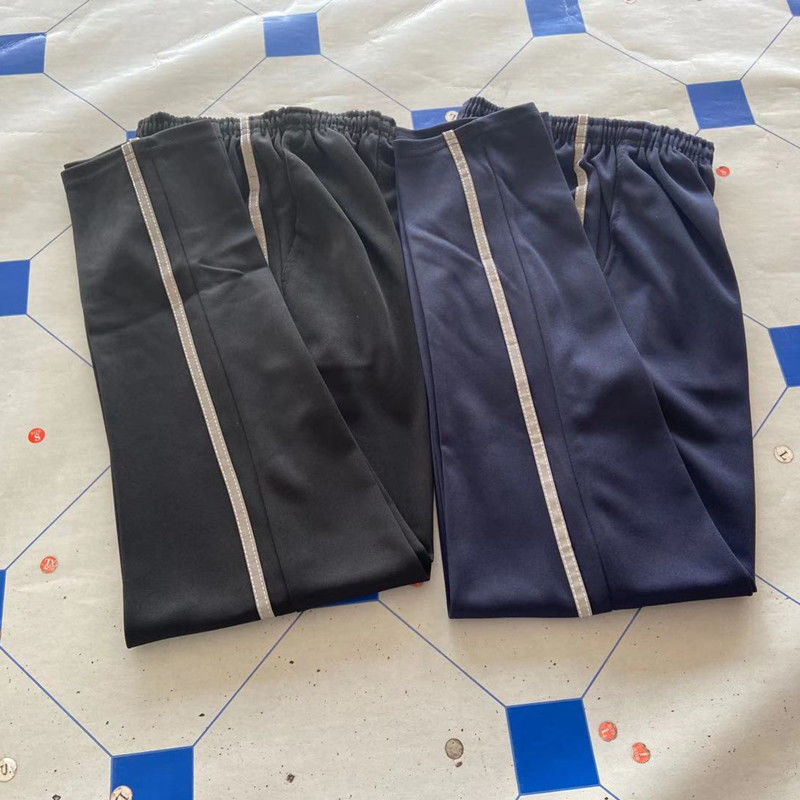 一根灰條學生校服褲子男女中小學生灰反光槓寬鬆校服褲直筒運動褲