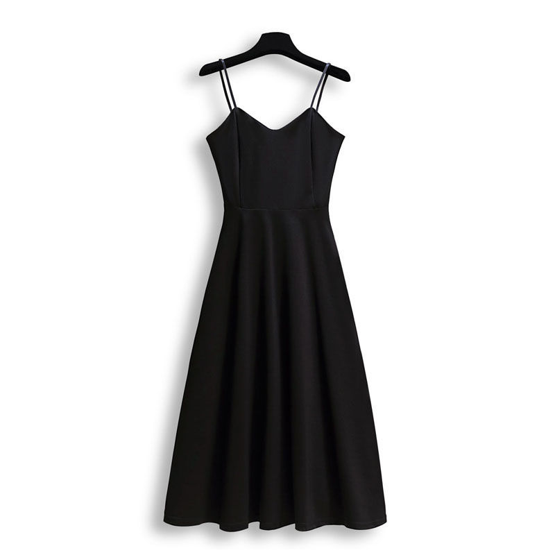 OUKABUYI法式金丝绒厚款小黑裙冬季新款收腰连衣裙气质过膝长裙子