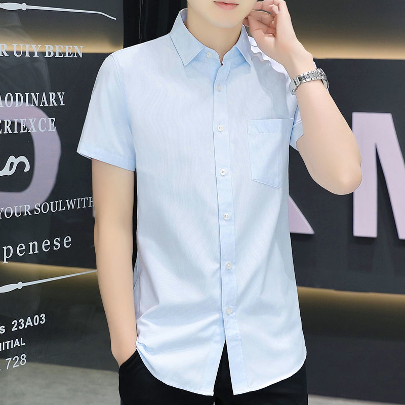 WEISINU/Thin and breathable short-sleeved shirt men's summer classic pocket shirt Korean version of the versatile handsome one-inch clothes
