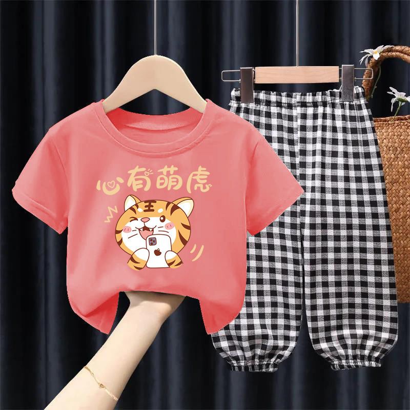 Girls' and boys' summer suit foreign style fashionable net red children 2022 middle and large children's girls' short sleeve pants two-piece set