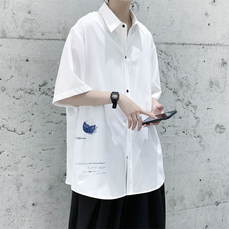 工装短袖衬衫男港风日系薄款衬衣ins潮流帅气衣服设计感外套夏季
