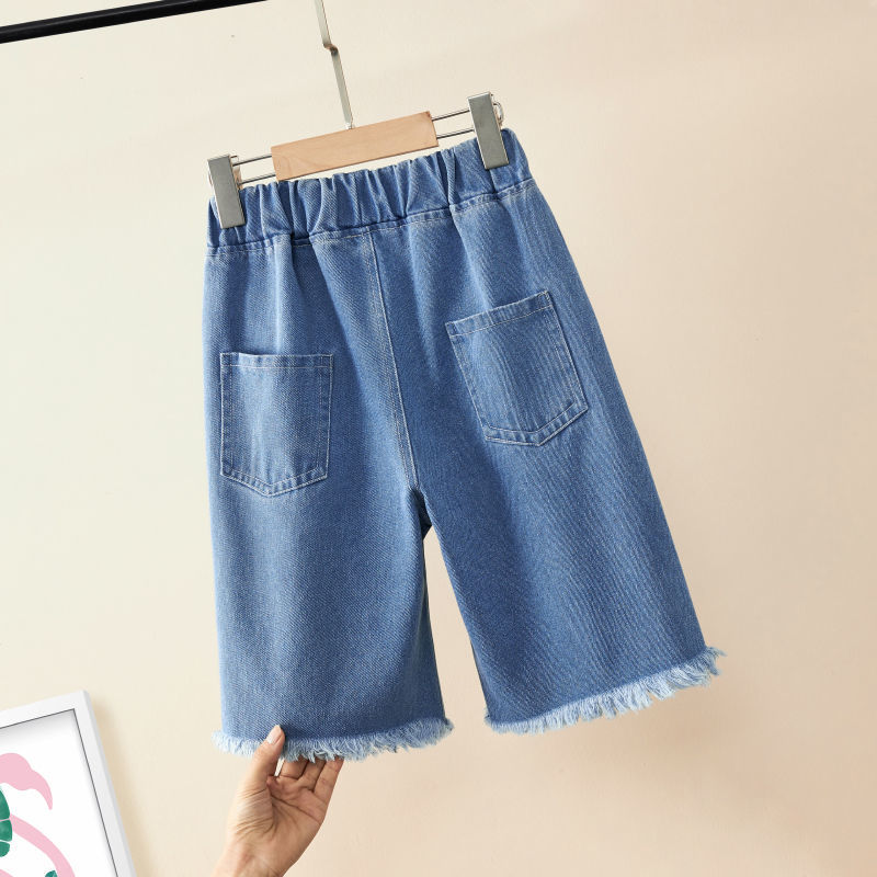 Girls' denim shorts summer 2023 new style hole foreign style children's middle-aged and older children's thin section girls' five-point pants for outerwear