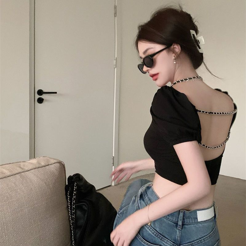 Sexy backless short tops for women  summer new design niche chic short-sleeved hottie t-shirt trend