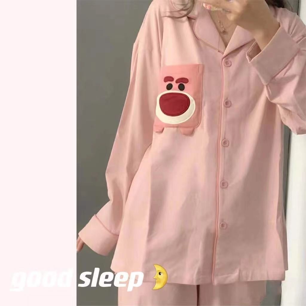 Ins pajamas women's spring and autumn sweet and cute Disney Strawberry Bear long-sleeved student summer home wear suit