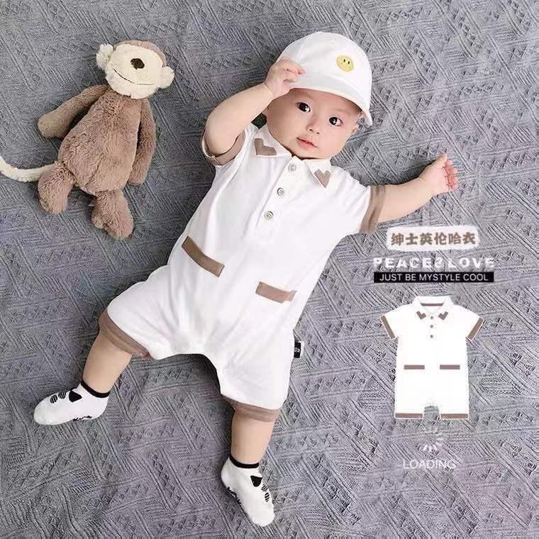 Baby jumpsuit short-sleeved male and female baby summer cotton romper newborn crawling suit bag fart clothing foreign style outwear