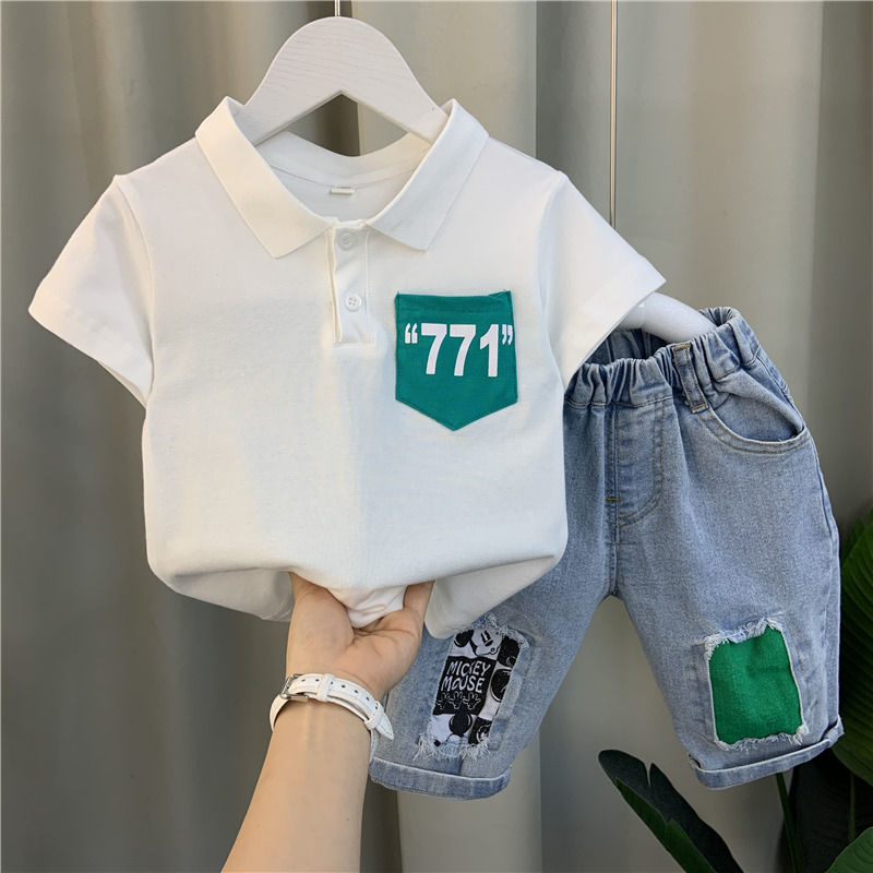 男童夏季polo衫套裝2023新款洋氣寶寶夏裝兒童韓范酷帥短袖衣服潮