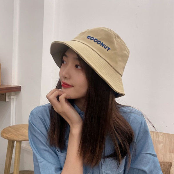 Hat female simple Japanese spring and summer Korean version embroidered fisherman hat female wild letter basin hat fashion elegant sun hat