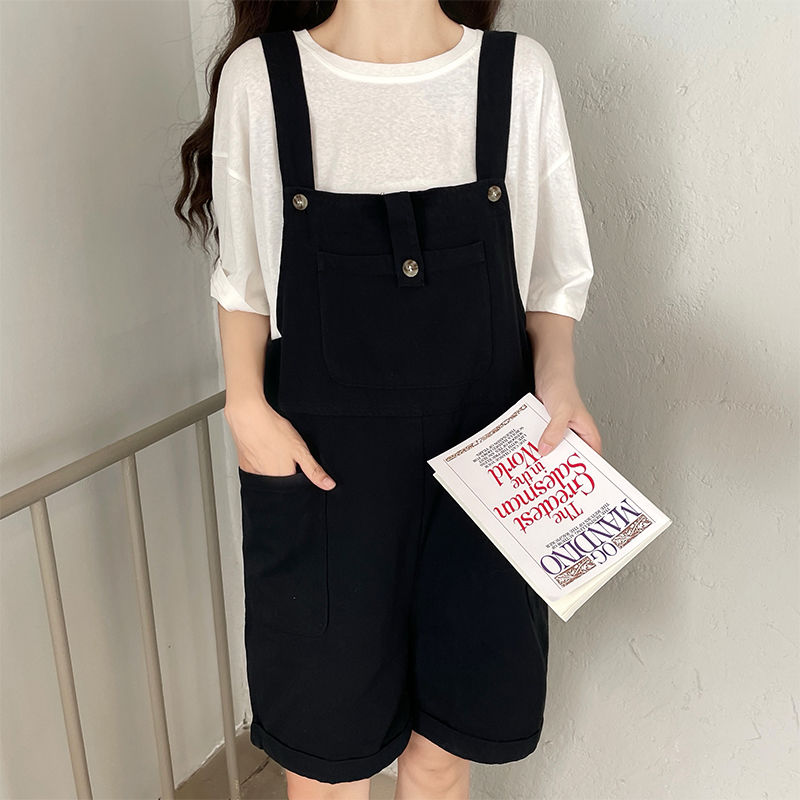 Suspender women's summer thin fashion casual Capris loose Korean student cute one-piece wide leg short pants