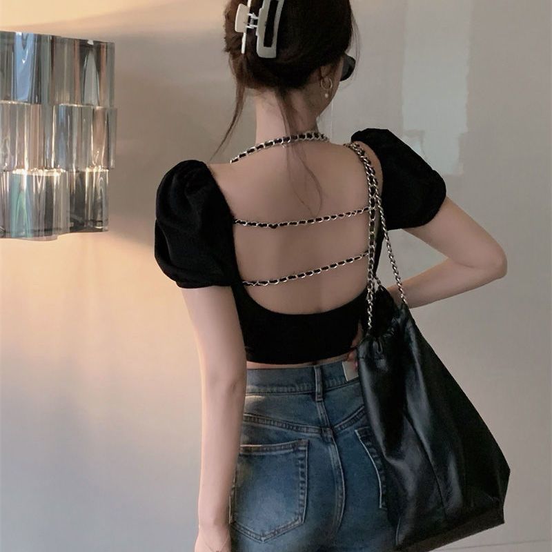 Sexy backless short tops for women  summer new design niche chic short-sleeved hottie t-shirt trend