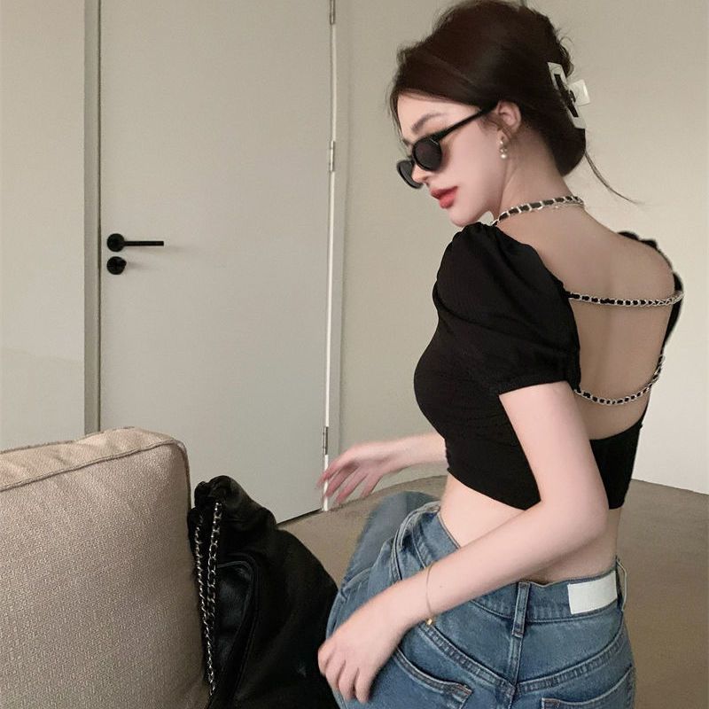 Sexy backless short tops for women  summer new design niche chic short-sleeved hottie t-shirt trend