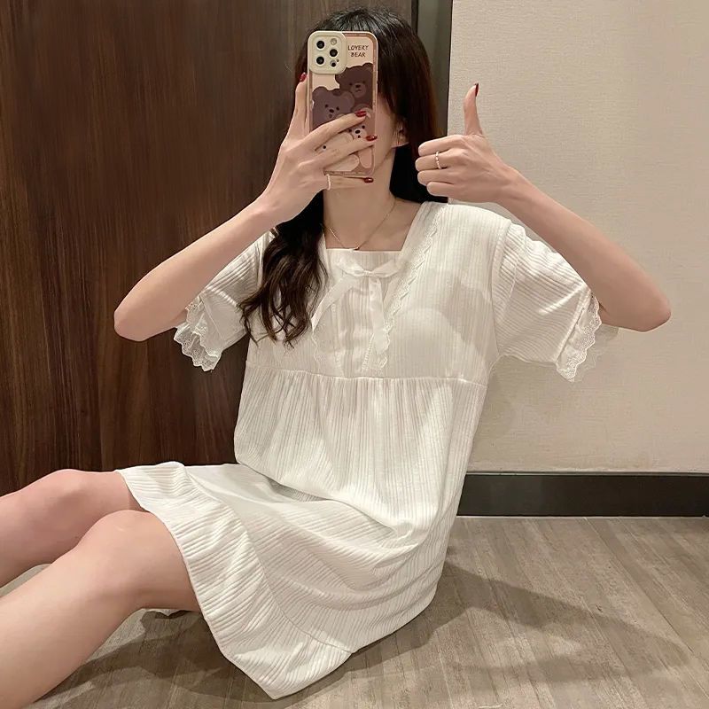 睡衣女ins新款日系甜美簡約蕾絲花邊公主風睡裙可外穿寬鬆家居服