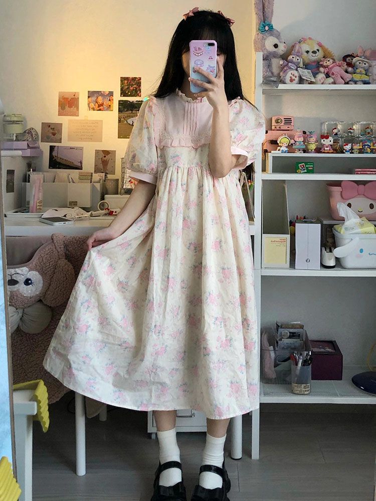 Floral dress female summer  new loose design sense niche temperament gentle wind fairy sweet skirt