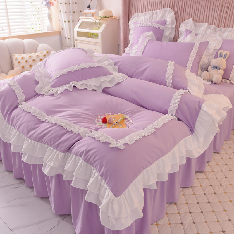 Princess wind bed top four piece set  summer live broadcast hot bed sheet quilt cover three piece set fairy matted quilt cover