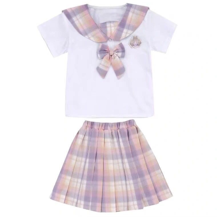 Girls summer suit new 2022 short-sleeved rabbit ears children's JK uniform skirt big children's pleated skirt college style