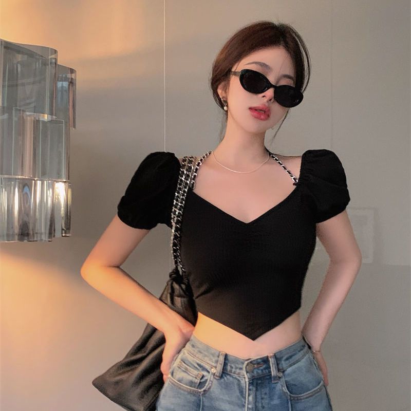 Sexy backless short tops for women  summer new design niche chic short-sleeved hottie t-shirt trend