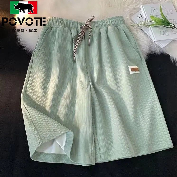 Summer ice silk shorts men's light and breathable cropped pants summer loose pants in sports