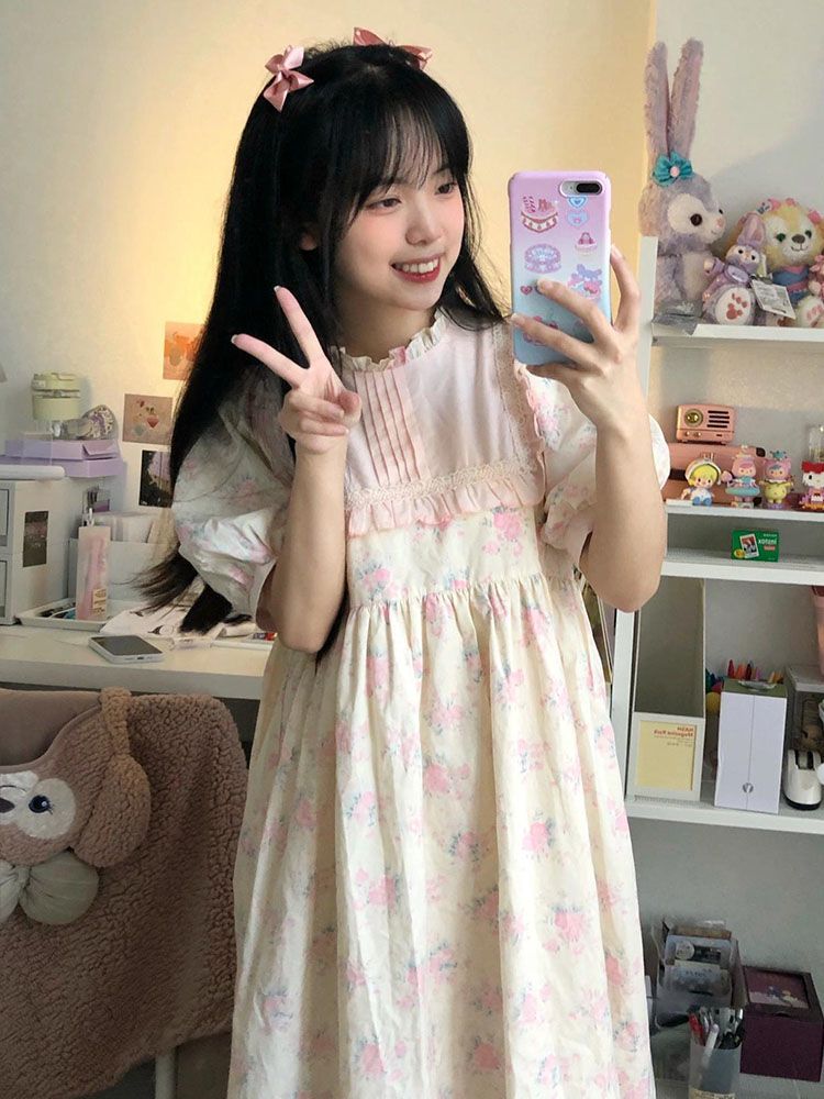 Floral dress female summer  new loose design sense niche temperament gentle wind fairy sweet skirt