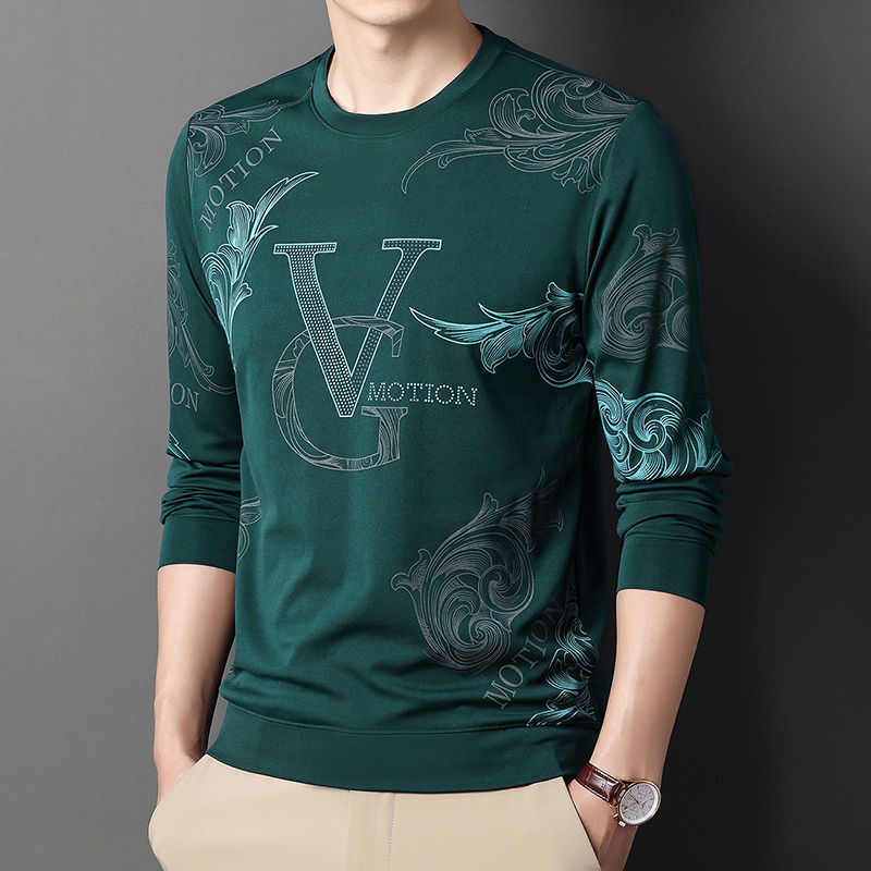  spring and autumn long sleeve ice silk T-shirt middle-aged and elderly Korean version new round neck sweater elastic bottomed shirt thin style