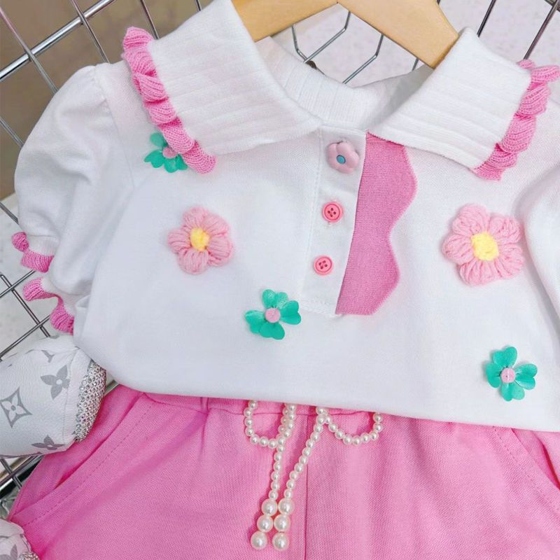 Girls T-shirt suit summer 2022 summer new children's middle-aged and older children's fashionable foreign style Polo short-sleeved two-piece set