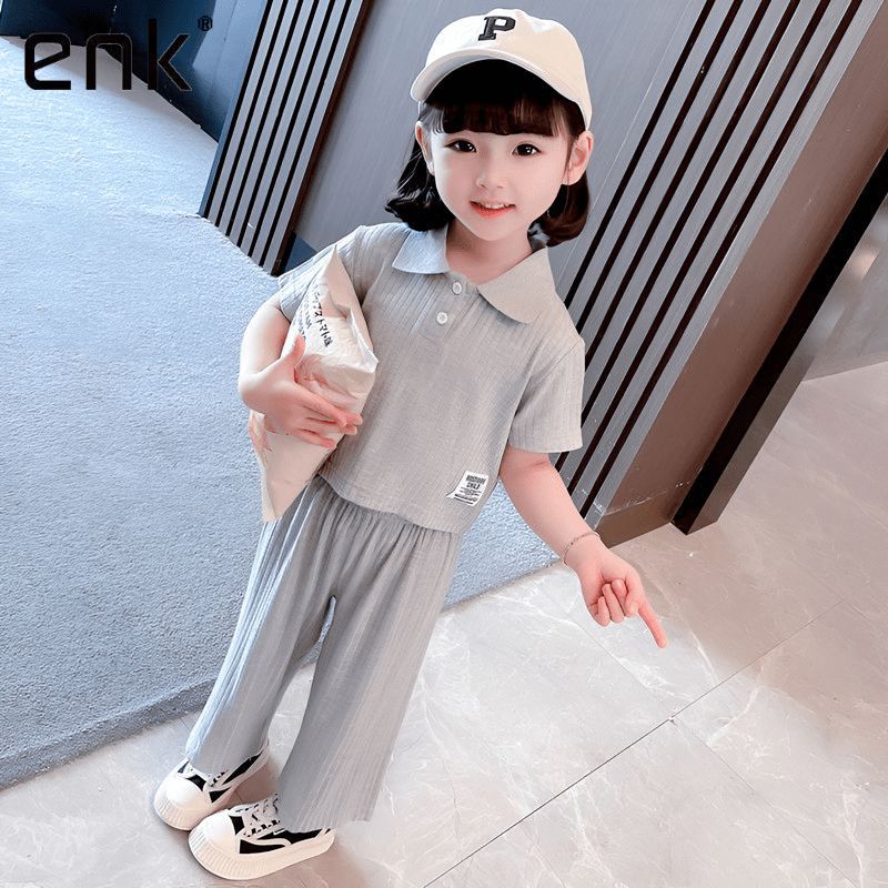 Girls' summer suit  new foreign style short sleeve casual baby Wide Leg Pants Girls' fashionable two piece set