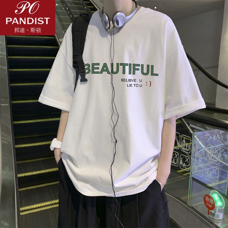 PANDIST短袖t恤男女夏季2022新款潮流半袖上衣寬鬆潮牌五分袖衣服