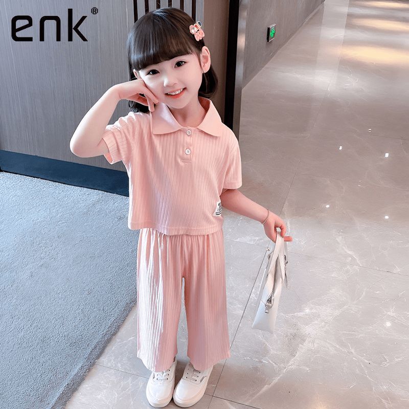 Girls' summer suit  new foreign style short sleeve casual baby Wide Leg Pants Girls' fashionable two piece set
