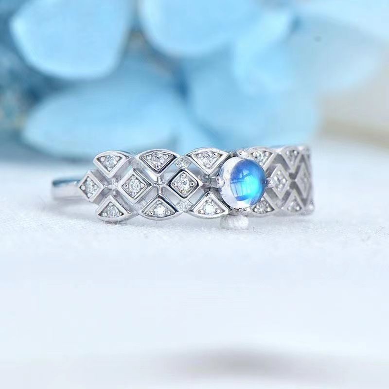 New Sri Lankan Blue Moonstone S925 Silver For Women Natural Ice Type Vintage Style Open Trendy Ring_voghion.com