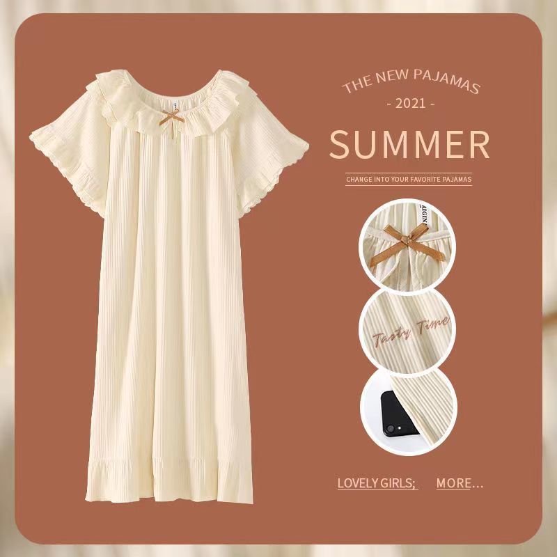 Pure cotton summer pajamas nightdress female summer high-end short-sleeved home service student dormitory latest princess dress