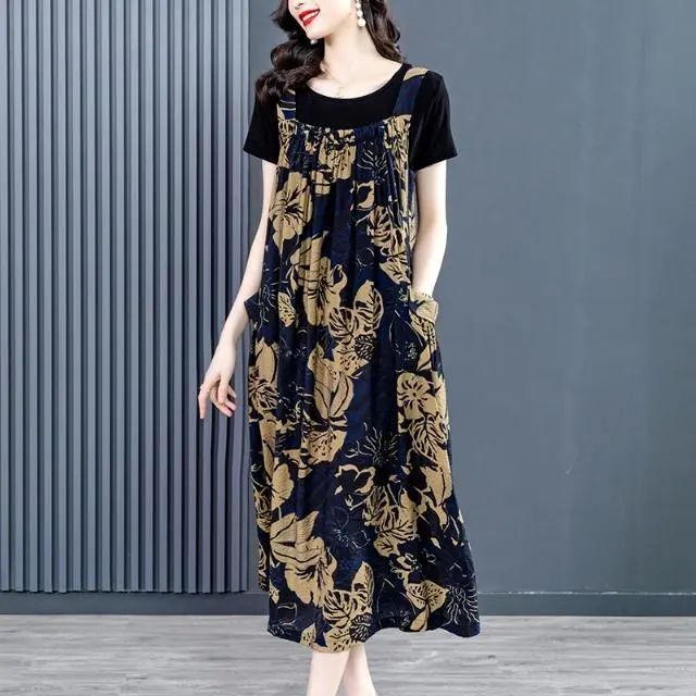 Summer suit fashion foreign style suspenders dress gentle wind long skirt French ladies short-sleeved summer set