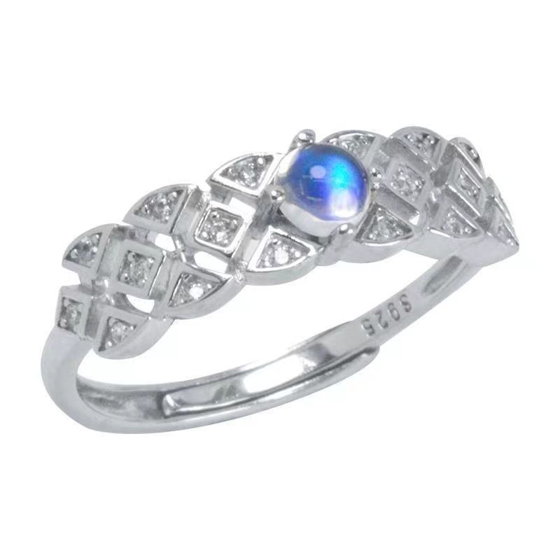 New Sri Lankan Blue Moonstone S925 Silver For Women Natural Ice Type Vintage Style Open Trendy Ring_voghion.com