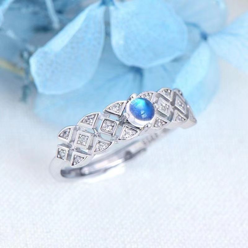 New Sri Lankan Blue Moonstone S925 Silver For Women Natural Ice Type Vintage Style Open Trendy Ring_voghion.com