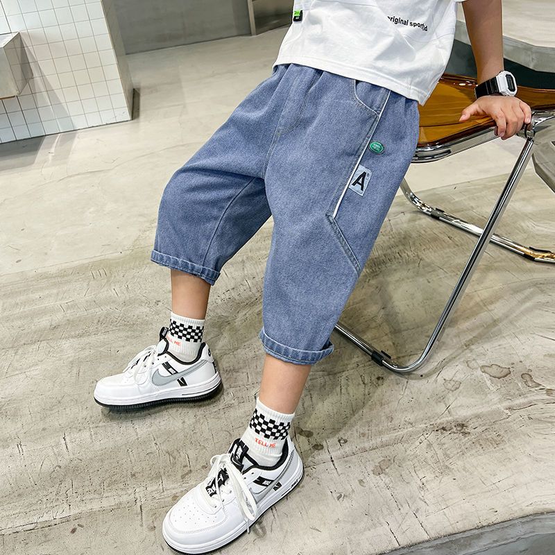 Boys' denim shorts summer thin 2022 new children's Capris summer middle and large children's casual loose pants
