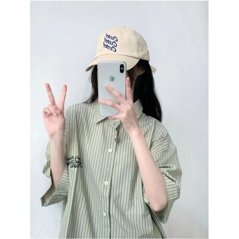 New vertical striped shirt for women Hong Kong style mid-length loose and versatile student top design niche retro shirt