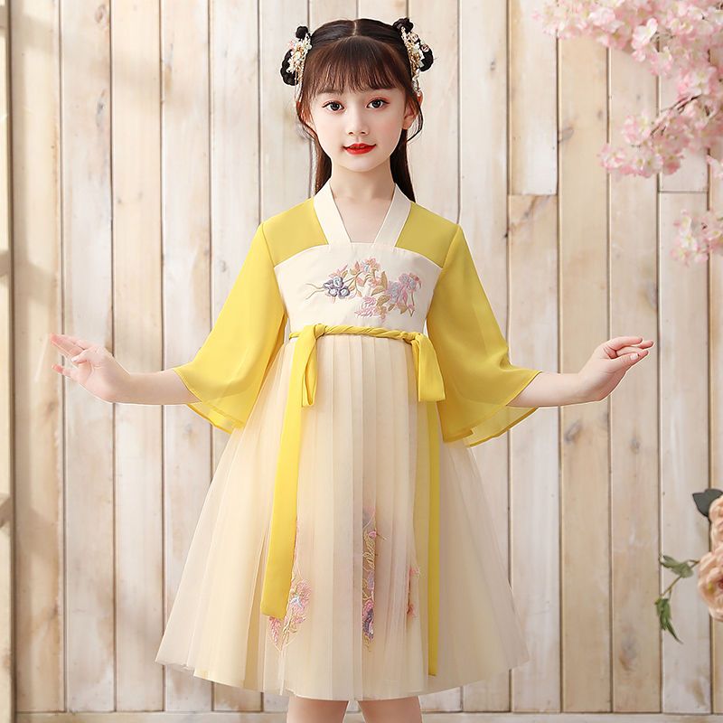 汉服女童夏季薄款短袖襦裙儿童中国风古装超仙短裙女孩连衣裙夏装