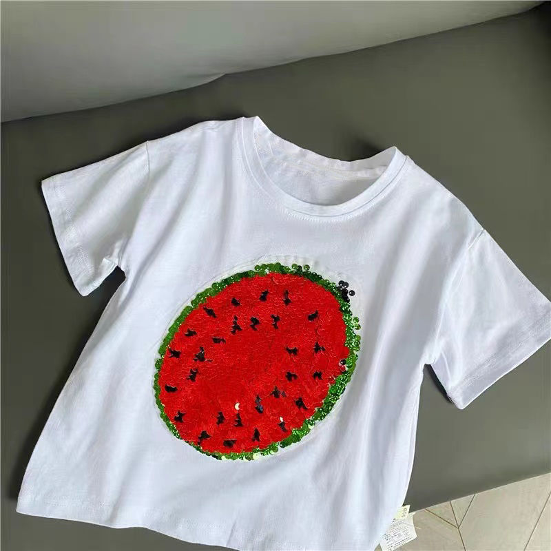 Girls [lights up] Lingna Belle pure cotton T-shirt foreign style cute sweat-absorbing breathable short-sleeved one-piece T-shirt