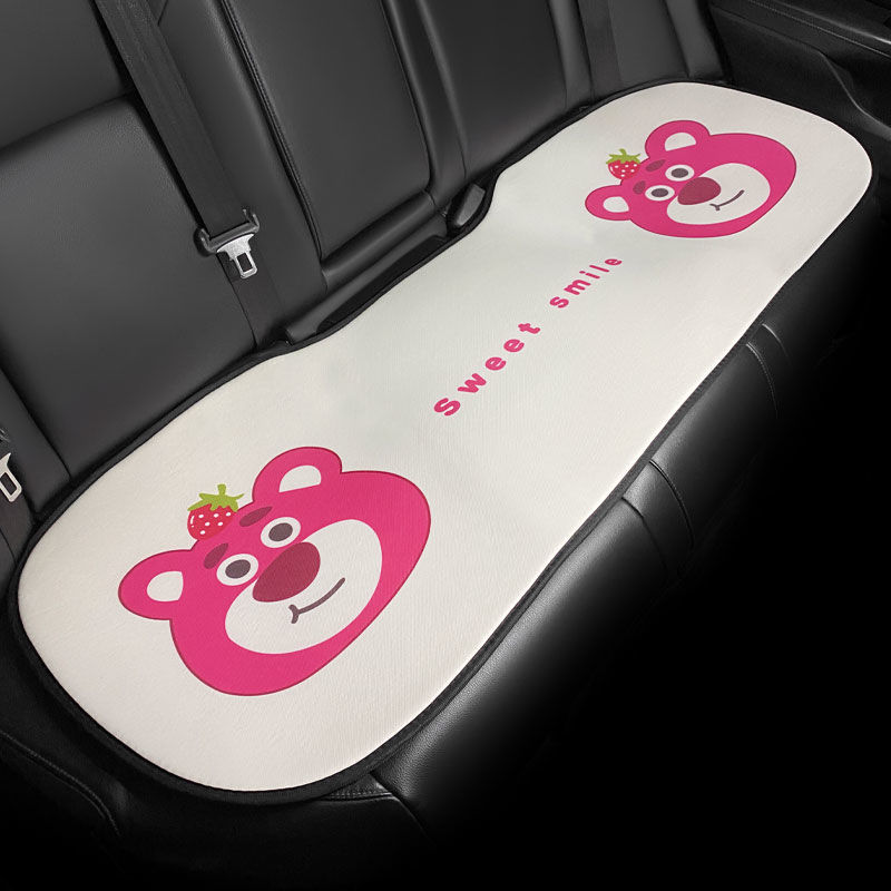 汽车坐垫通用单片夏季亚麻草莓熊卡通可爱透气车载座垫凉垫垫子女