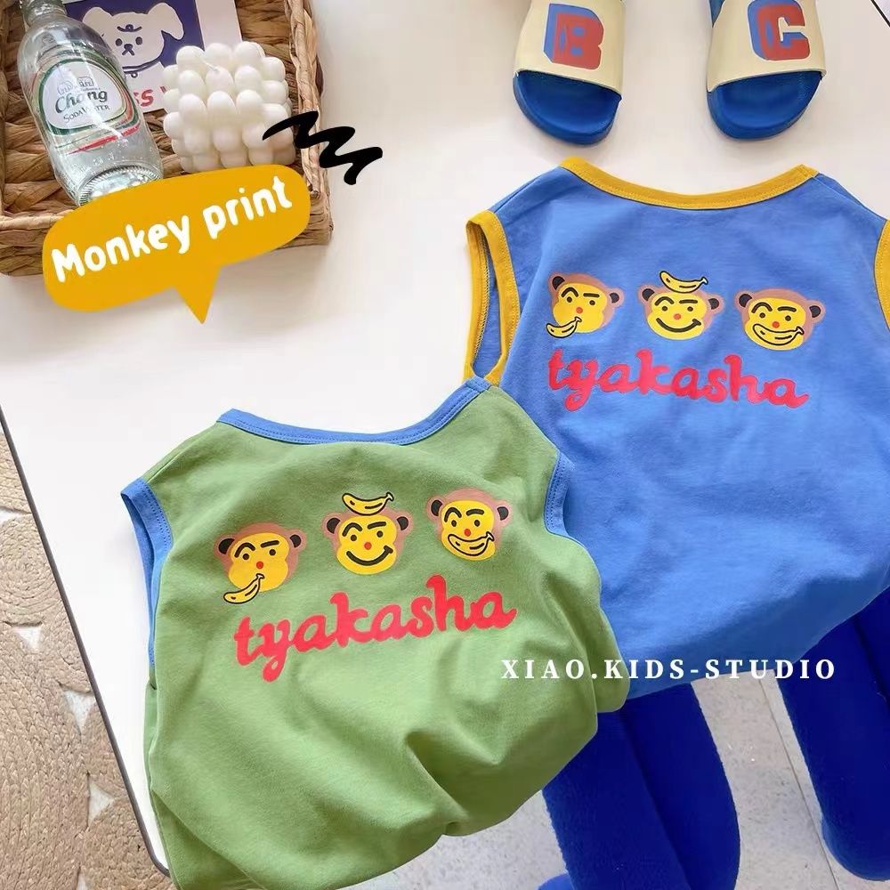 2023 summer new children's fun cartoon printing boy and girl sleeveless shirt vest t-shirt small and medium-sized children's baby cotton top