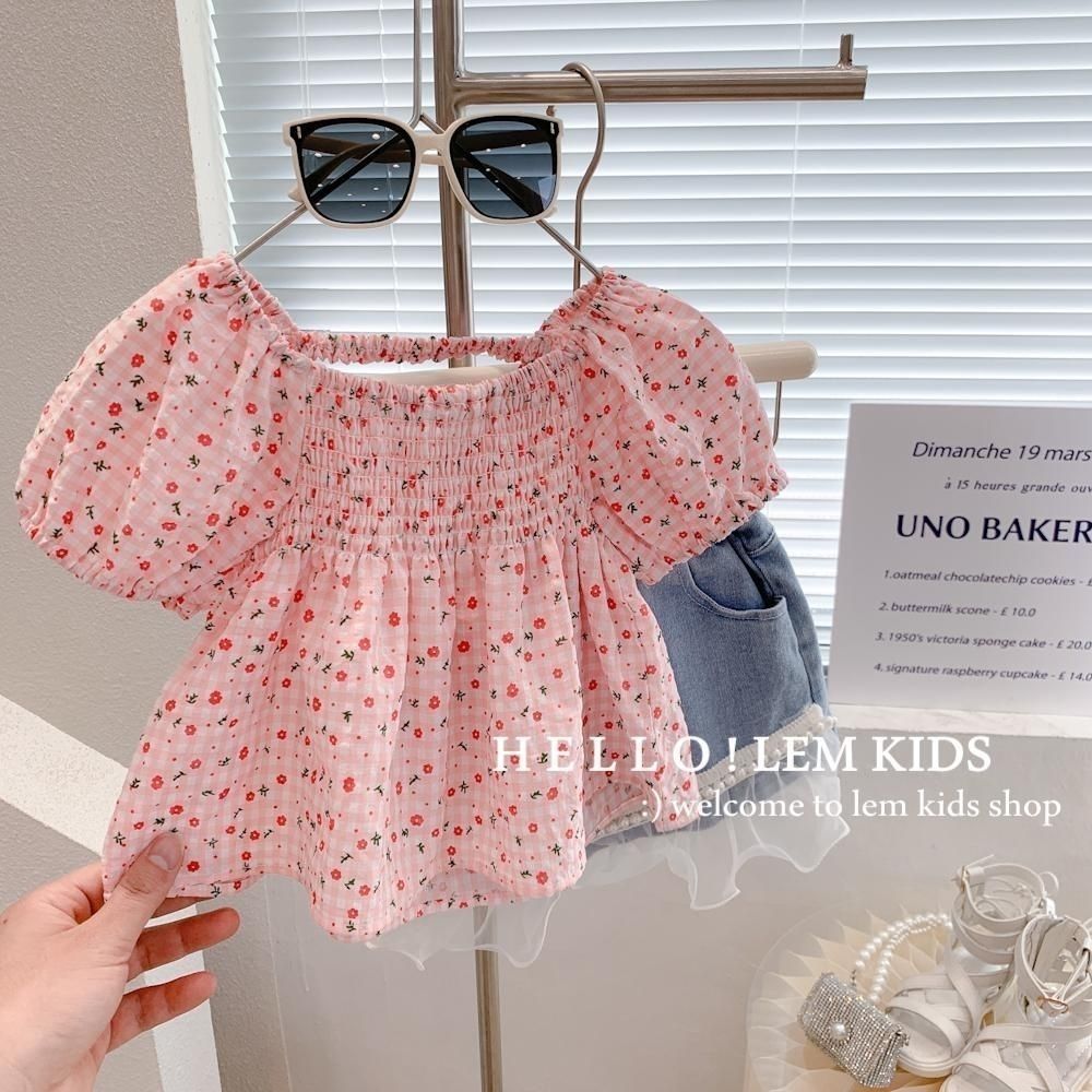 Children's clothing girls tops summer new 2023 children's foreign bubble puff sleeve T-shirt girl baby Korean shirt skirt summer