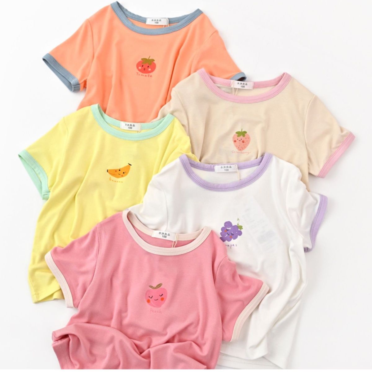 Thin and soft modal T-shirt, children's cartoon fruit short-sleeved top, boys and girls contrast color bottoming shirt, summer children's clothing