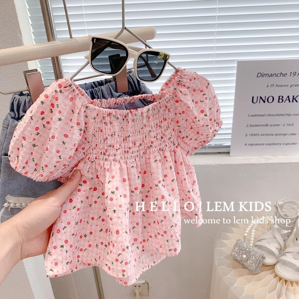 Children's clothing girls tops summer new 2023 children's foreign bubble puff sleeve T-shirt girl baby Korean shirt skirt summer