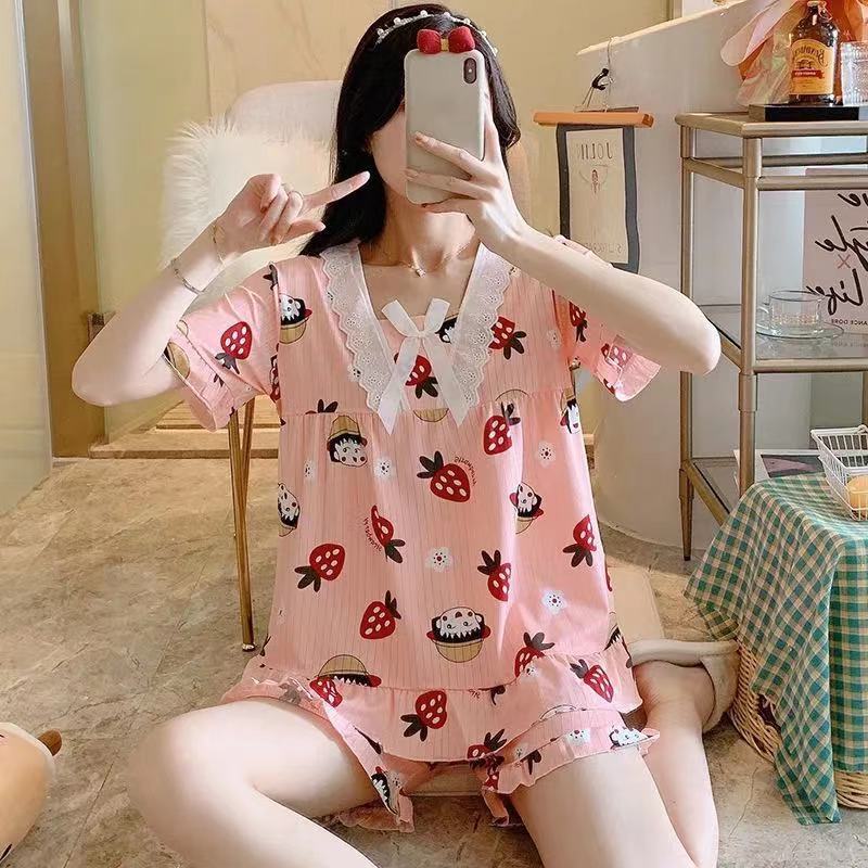 睡衣女夏短袖短褲2021新款可愛卡通學生公主兩件套薄款家居服套裝