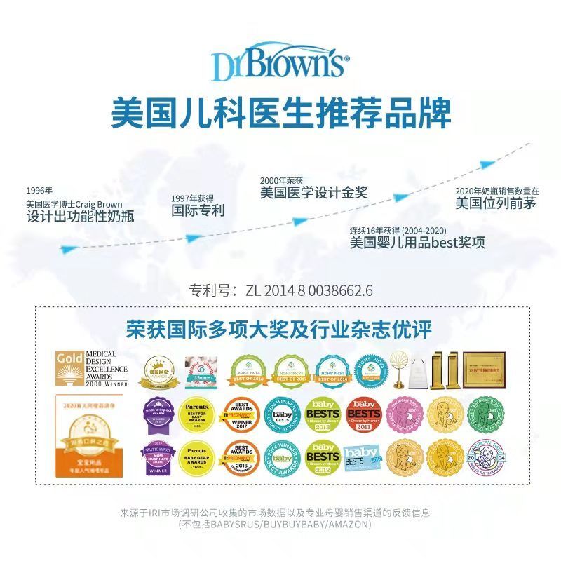 布朗博士奶瓶新生儿早产儿宽口玻璃防胀气奶瓶(爱宝选PLUS)60ml